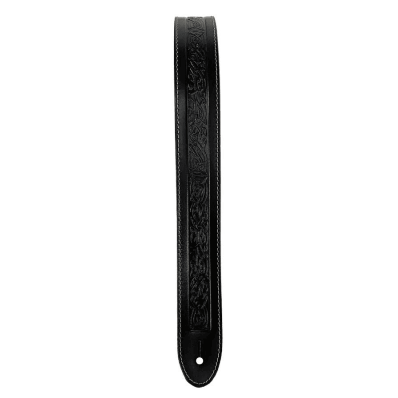 Leathergraft Embossed Running Dog Leather Guitar Strap - Black
