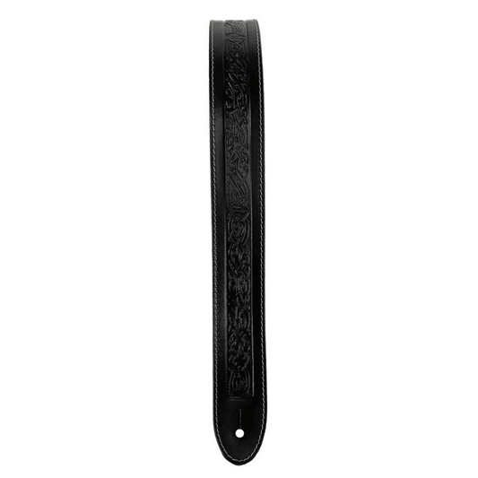 Leathergraft Embossed Running Dog Leather Guitar Strap - Black