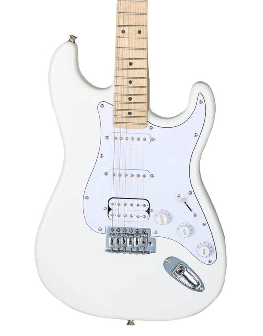 White electric guitar on a white background