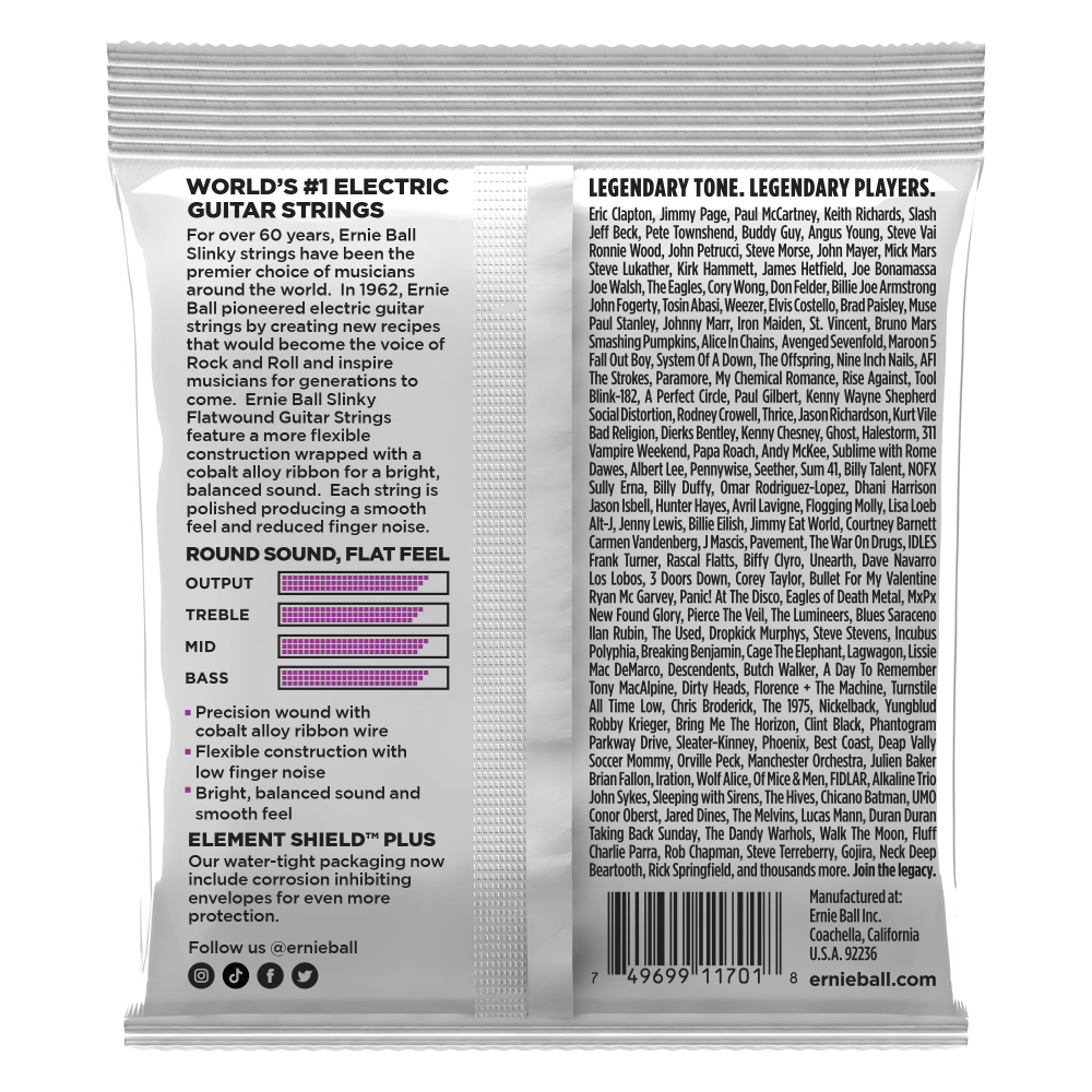 Ernie Ball Power Slinky Cobalt Flatwound Electric Guitar Strings - 11-48