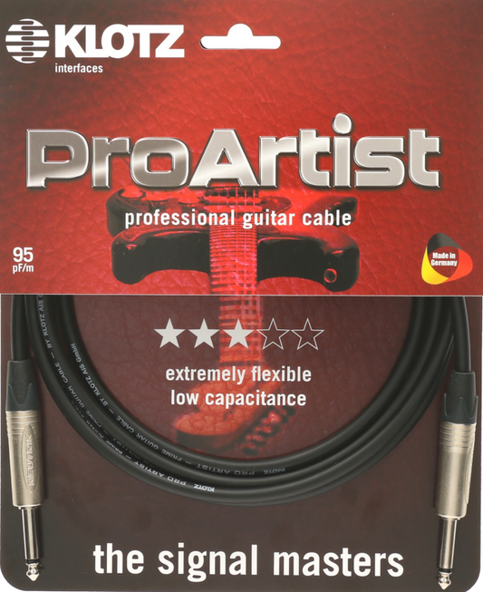 Klotz Pro Artist Professional Guitar Cable Straight/Straight 10ft (3m) - Black