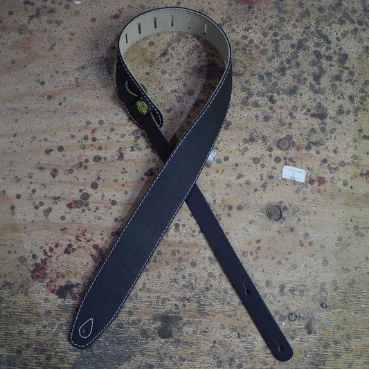Colonial Leather Black & Bone Upholstery Backed 2.5″ Leather Guitar Strap