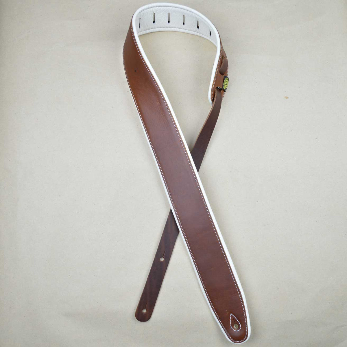 Colonial Leather 2.5″ Padded Upholstery Leather Guitar Strap - Brown & White