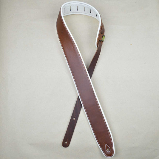 Colonial Leather 2.5″ Padded Upholstery Leather Guitar Strap - Brown & White