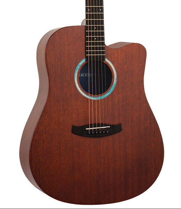 Acoustic guitar with a cutaway on a white background