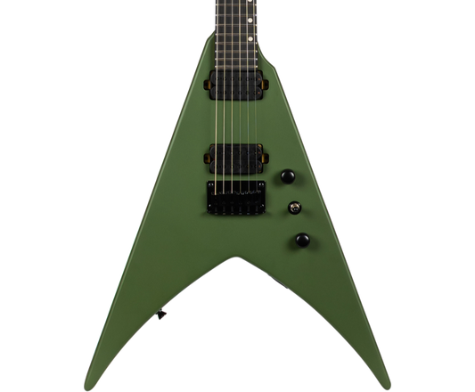 Green electric guitar on a white background
