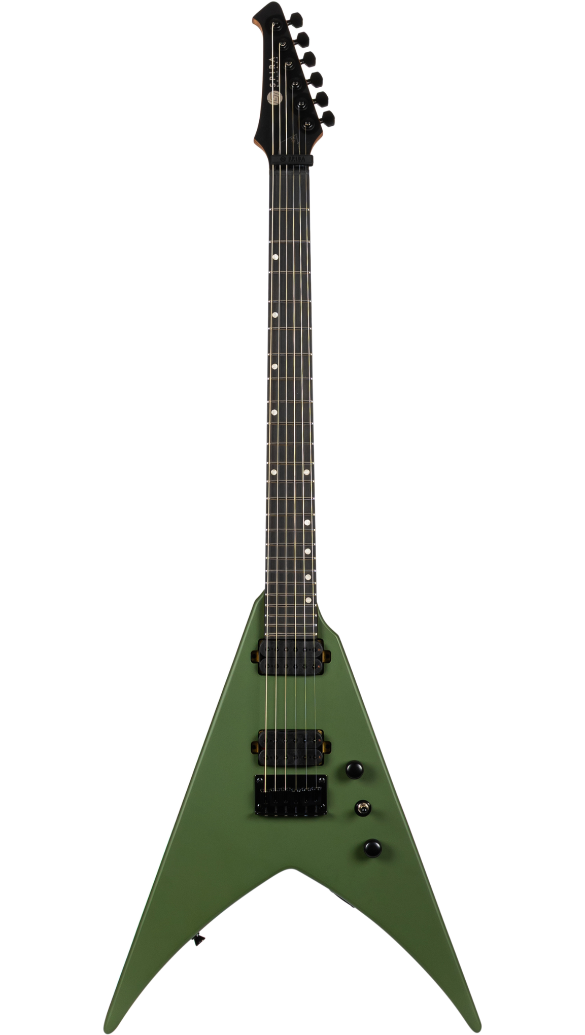 Green electric guitar on a white background