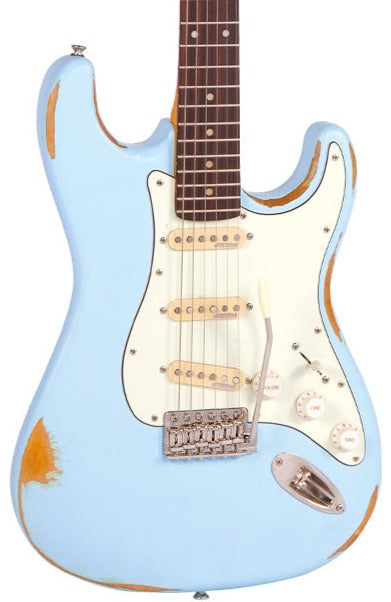 Vintage V6 Icon Electric Guitar - Distressed Laguna Blue
