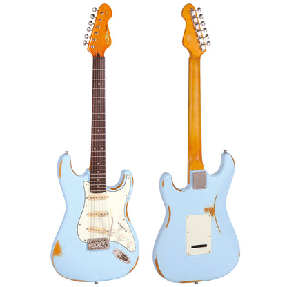 Vintage V6 Icon Electric Guitar - Distressed Laguna Blue
