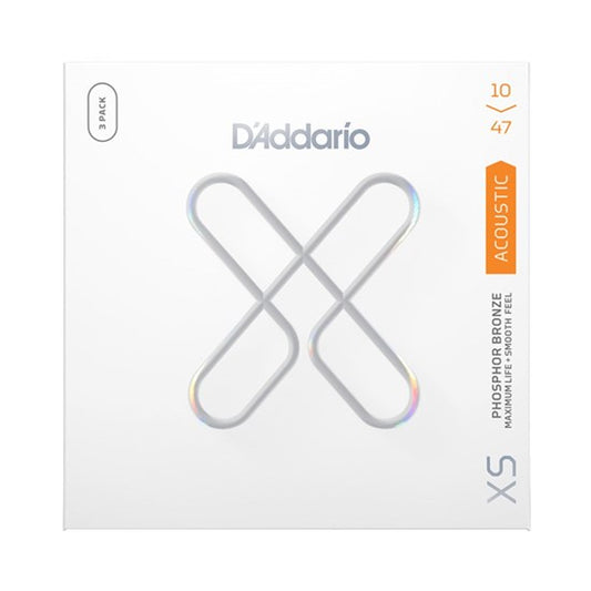 D'Addario 3 Pack - XS Coated Acoustic Phosphor Bronze 10-47 Strings