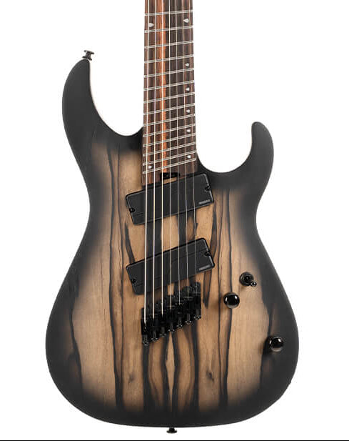 Electric guitar with a sunburst finish on a white background