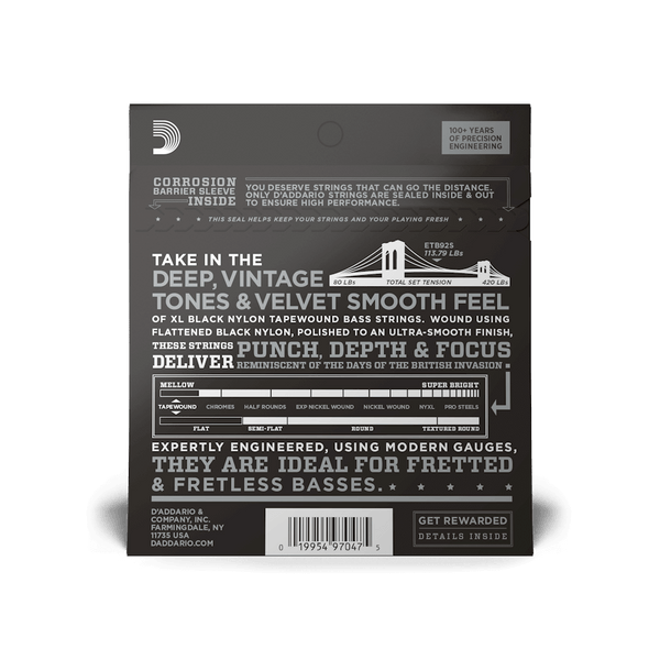 D'Addario ETB92S XL Nylon Tapewound 50-105 Short Bass Strings