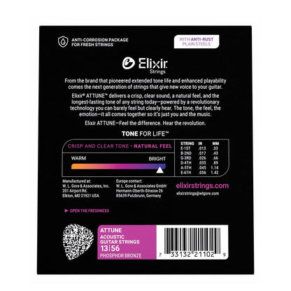 Elixir ATTUNE Phosphor Bronze Acoustic Guitar Strings - Medium - 13-56