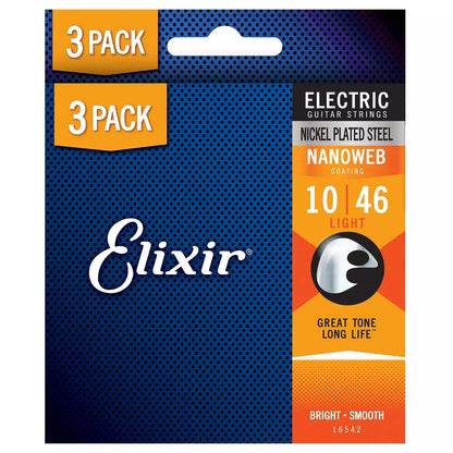 Elixir Electric Nickel-Plated Steel Nanoweb 10-46 Light - 3 Pack