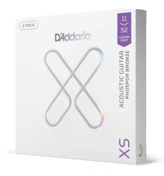 D'Addario XS Coated Acoustic Phosphor Bronze 11-52 Strings - 2 Pack