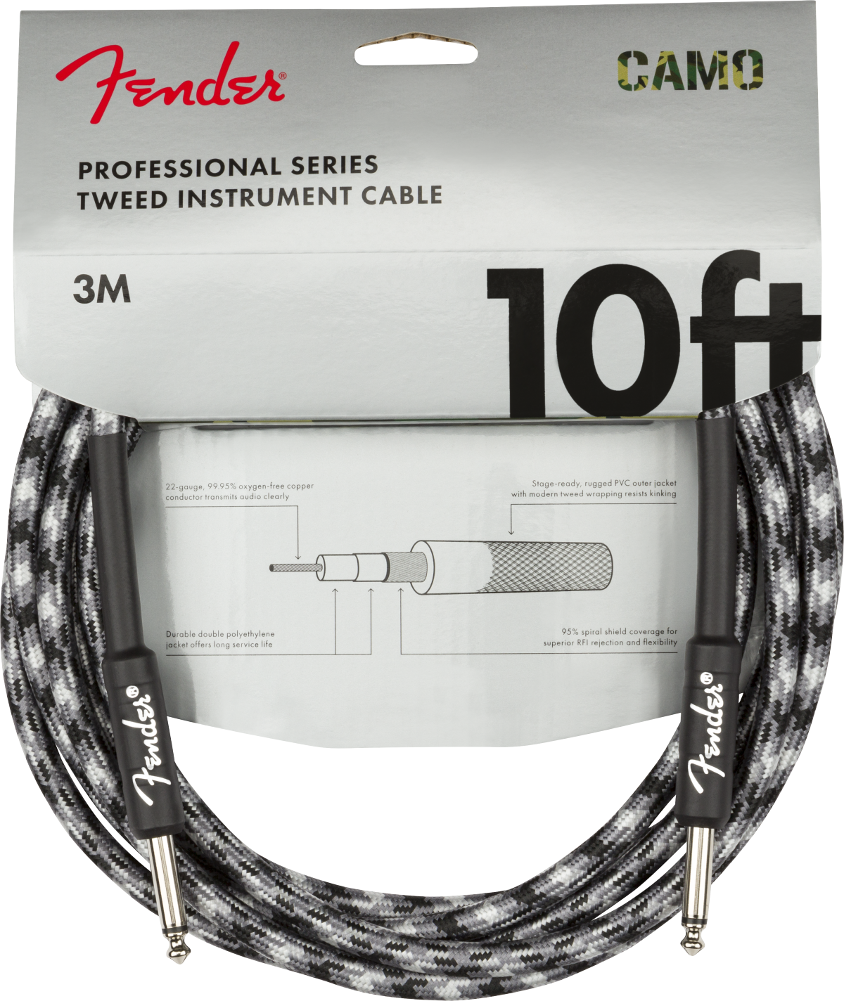 FENDER PROFESSIONAL SERIES INSTRUMENT CABLE 10FT - WINTER CAMO