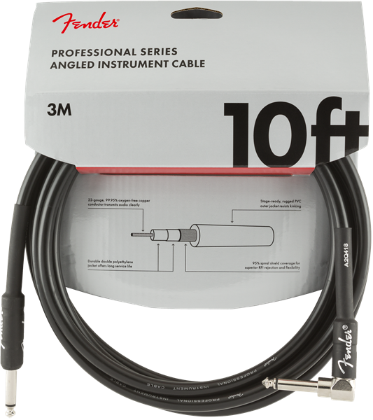 Fender Pro Instrument Cable 10ft - Straight to Right Angle