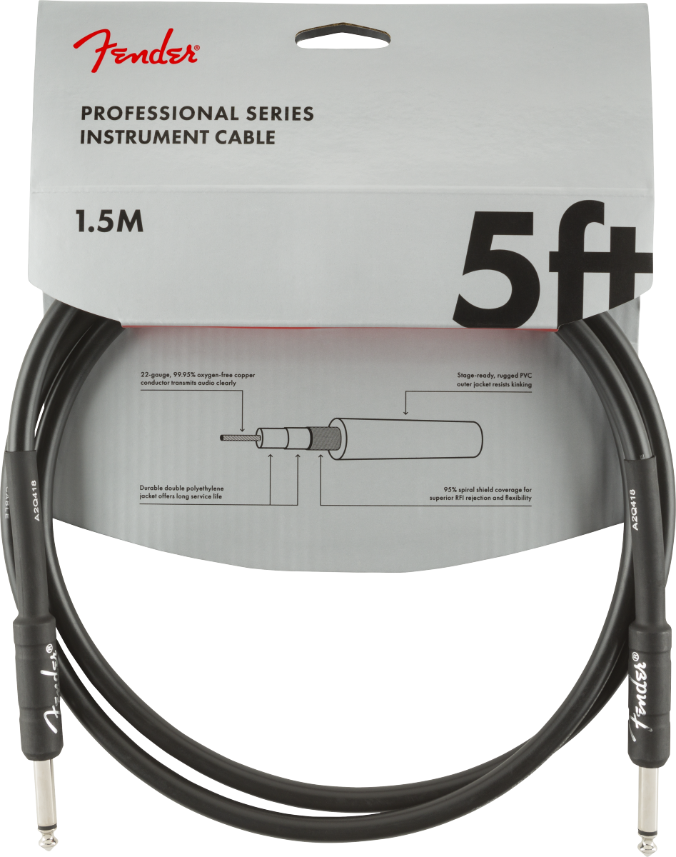 Fender Professional Series Instrument Cable 5ft - Straight to Straight