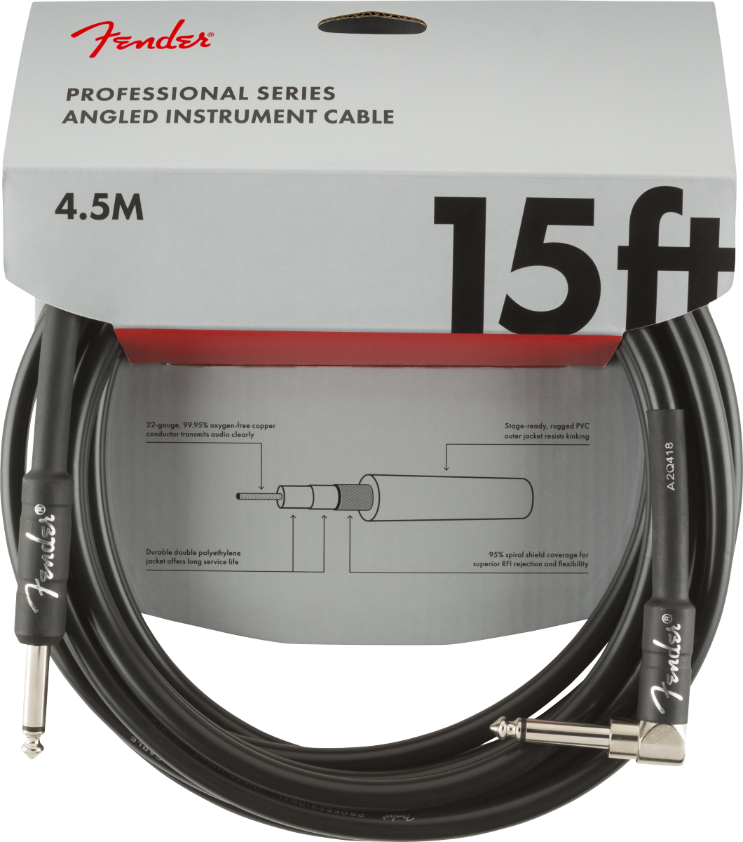 Fender Pro Series 15ft Instrument Cable  Straight to Right Angle