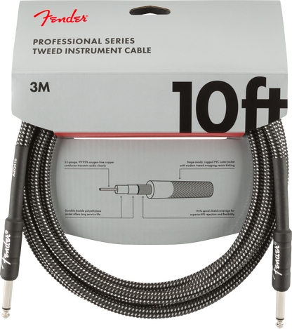 Fender Pro Braided 10' Instrument Cable - Straight to Straight - Silver Tweed