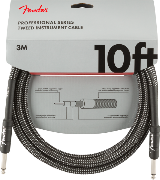 Fender Pro Braided 10' Instrument Cable - Straight to Straight - Silver Tweed
