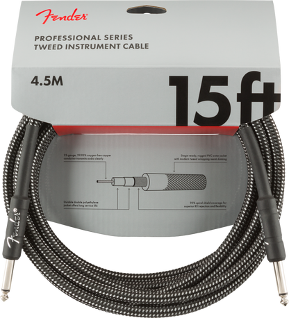 Fender Professional Series Tweed 15' Instrument Cable - Straight to Straight -Grey Tweed