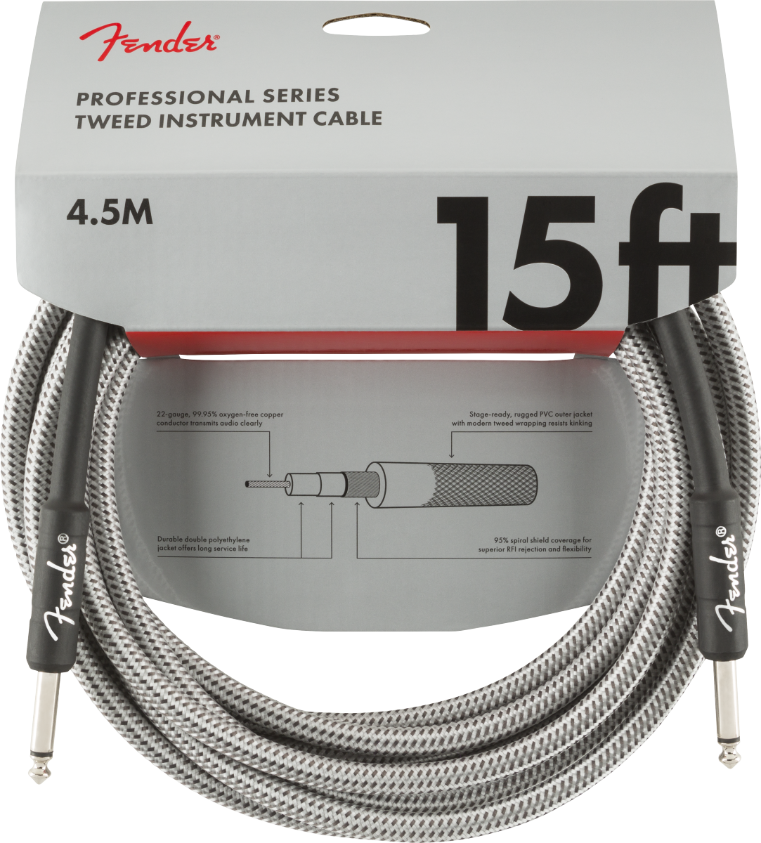 Fender Professional Series Tweed Instrument Cable 15FT - Straight to Straight - White Tweed