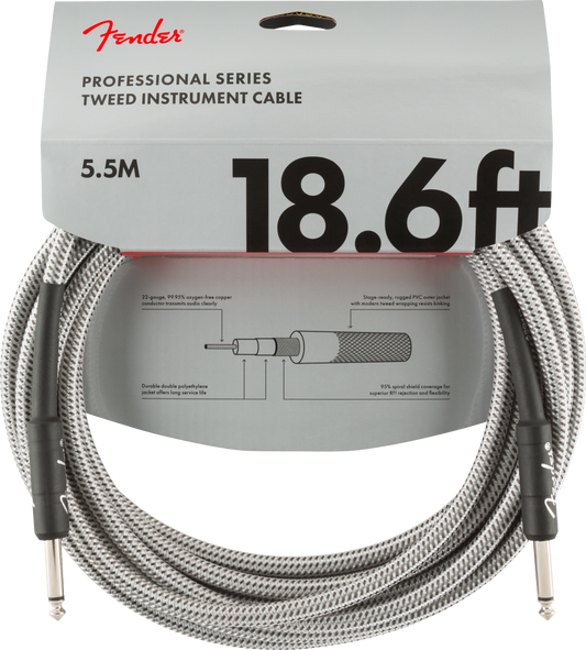 Fender Professional Series Tweed Instrument Cable 18.6ft - Straight to Straight - Silver Tweed
