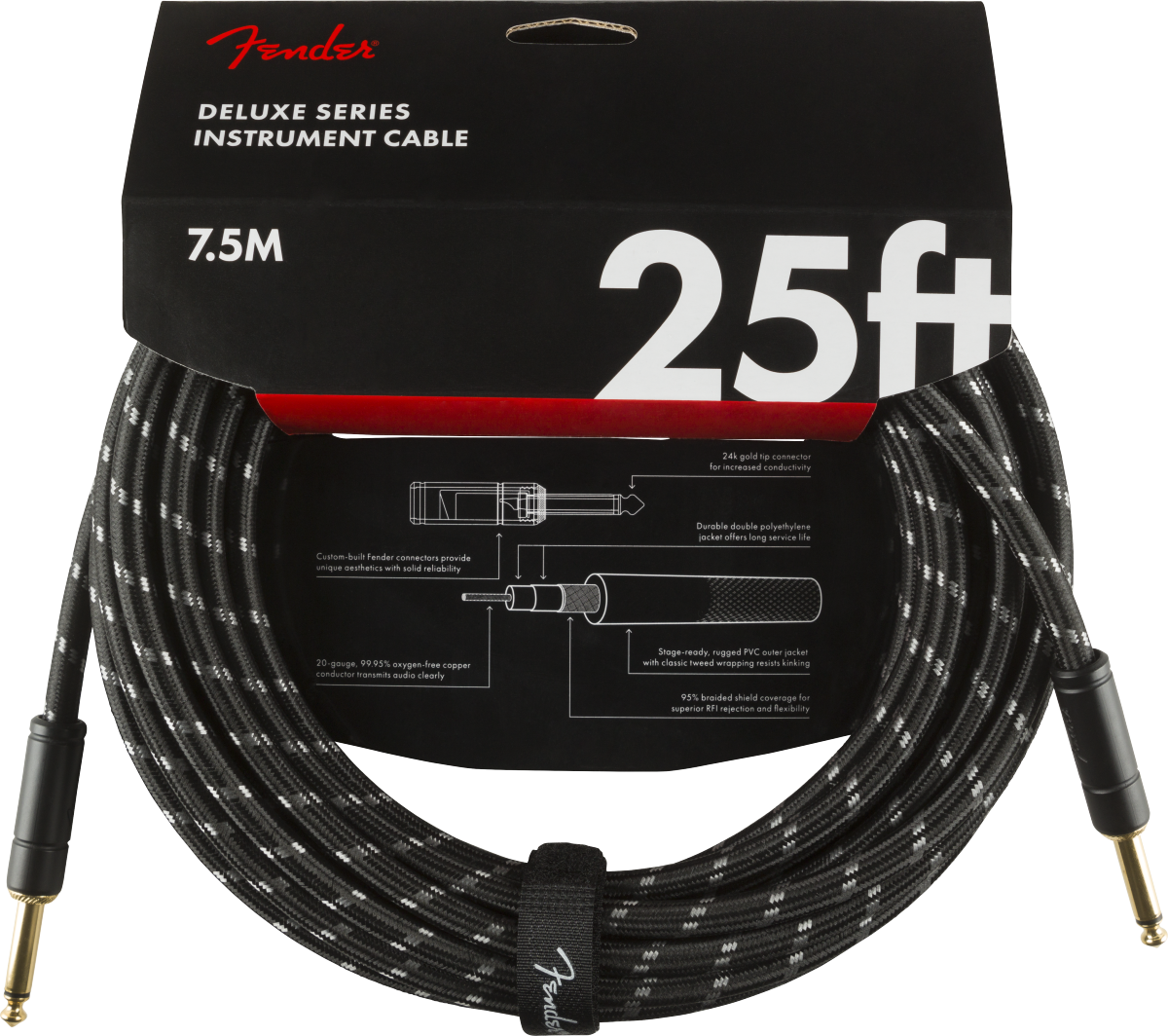 Fender 25ft Deluxe Instrument Cable - Black Tweed