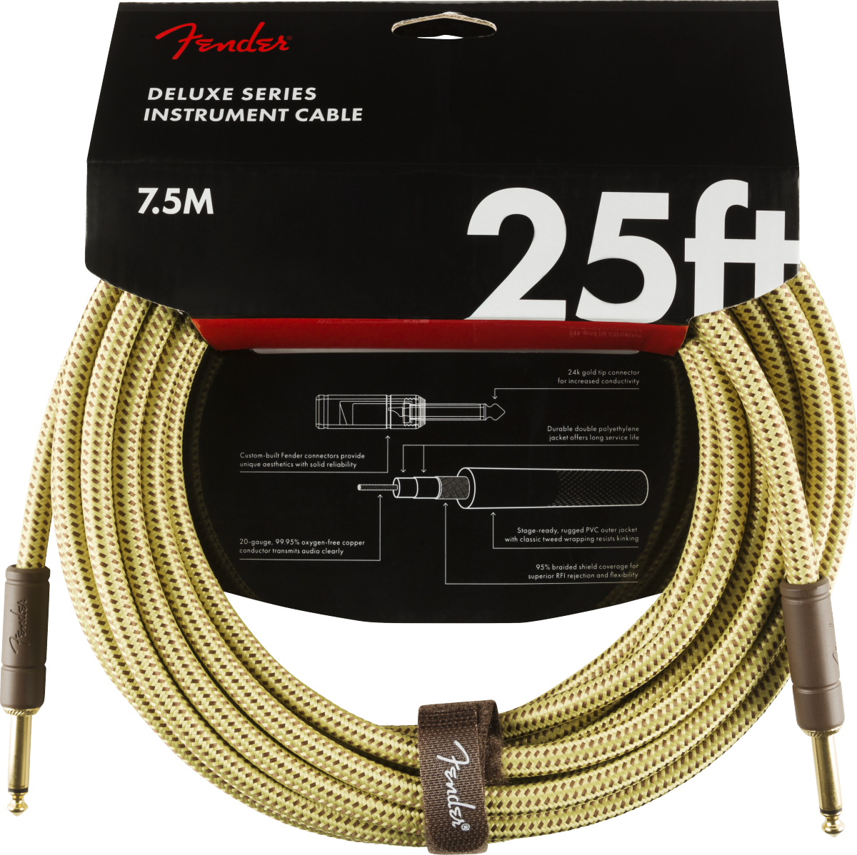 Fender 25ft Deluxe Instrument Cable - Tweed