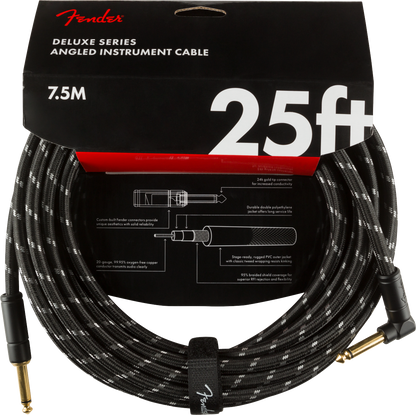 Fender 25ft Deluxe Instrument Cable - Right Angle Black Tweed