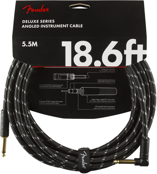 FENDER DELUXE INSTRUMENT CABLE 18.6FT - STRAIGHT TO RIGHT ANGLE BLACK TWEED