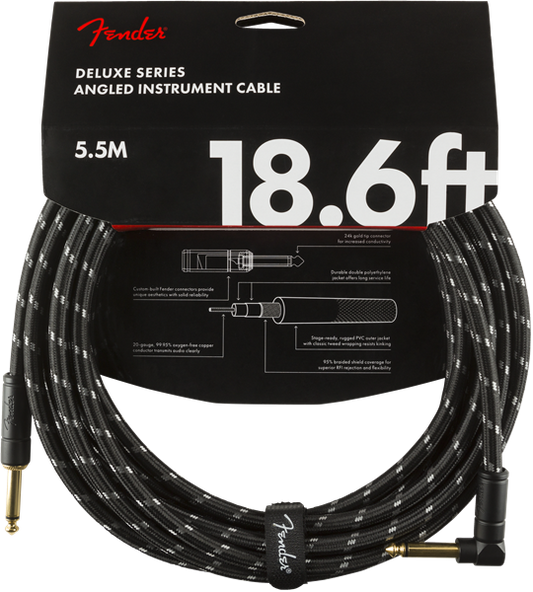 FENDER DELUXE INSTRUMENT CABLE 18.6FT - STRAIGHT TO RIGHT ANGLE BLACK TWEED