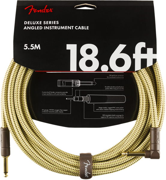 FENDER DELUXE INSTRUMENT CABLE 18.6FT - STRAIGHT TO RIGHT ANGLE TWEED