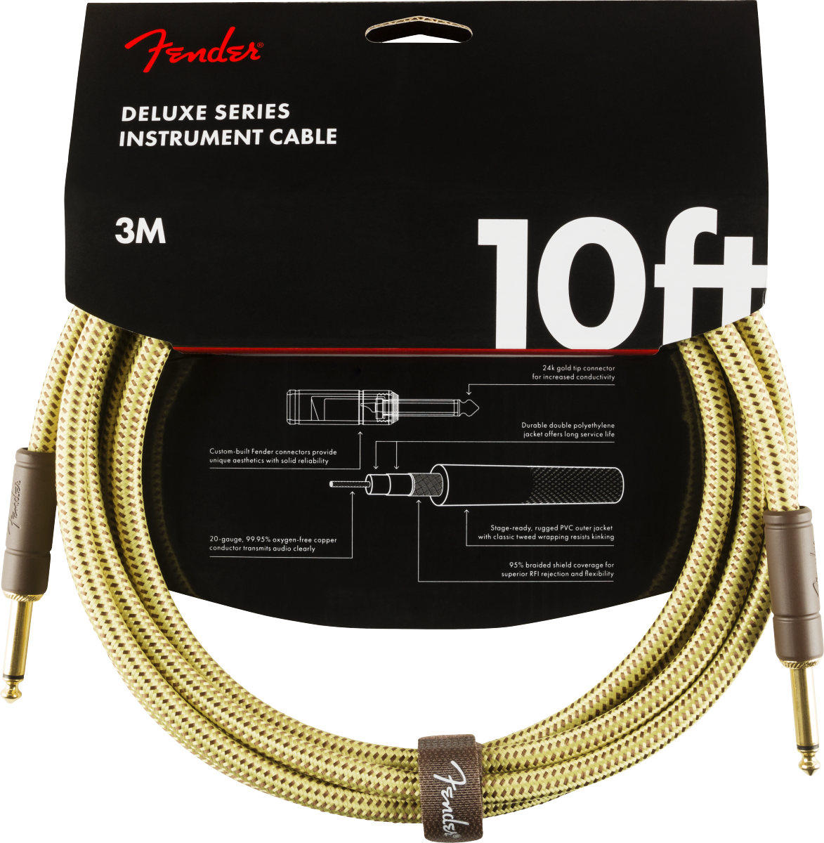 FENDER DELUXE INSTRUMENT CABLE 10FT - STRAIGHT TO STRAIGHT TWEED