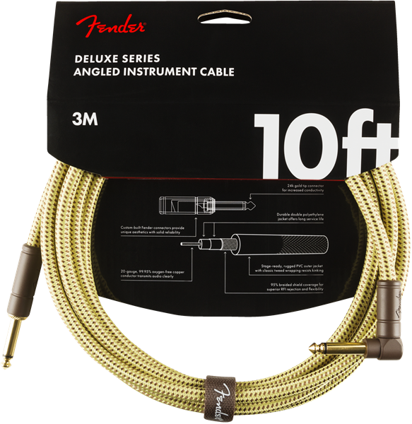 FENDER DELUXE INSTRUMENT CABLE 10FT - STRAIGHT TO RIGHT ANGLE TWEED
