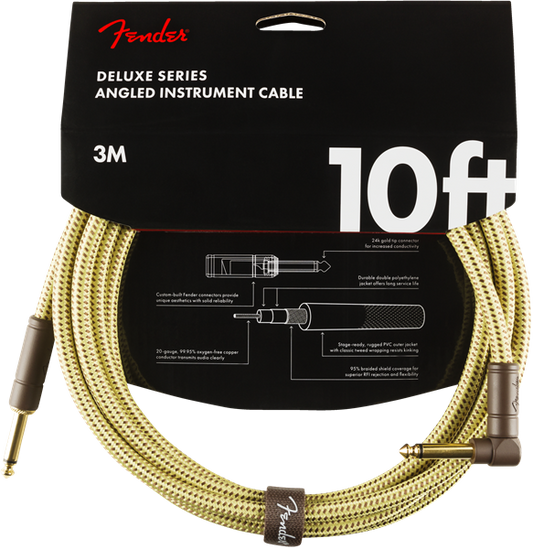 FENDER DELUXE INSTRUMENT CABLE 10FT - STRAIGHT TO RIGHT ANGLE TWEED