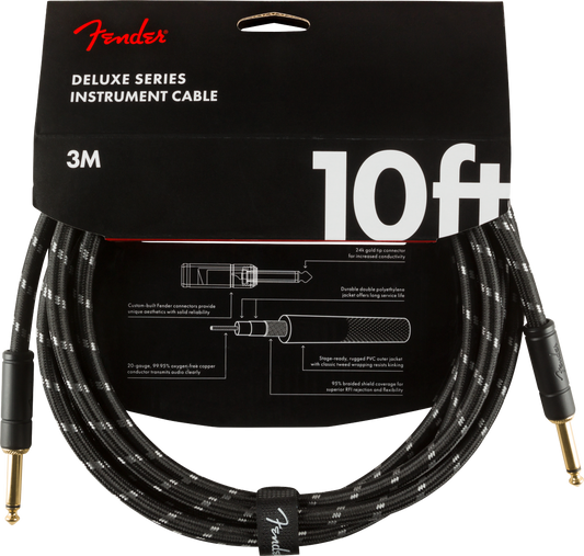 FENDER DELUXE INSTRUMENT CABLE 10FT - STRAIGHT TO STRAIGHT BLACK TWEED