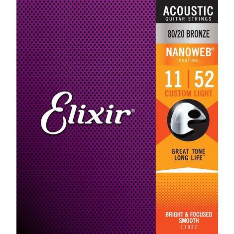 Elixir Acoustic 80/20 Strings with Nanoweb Coating 11-52 Custom Light