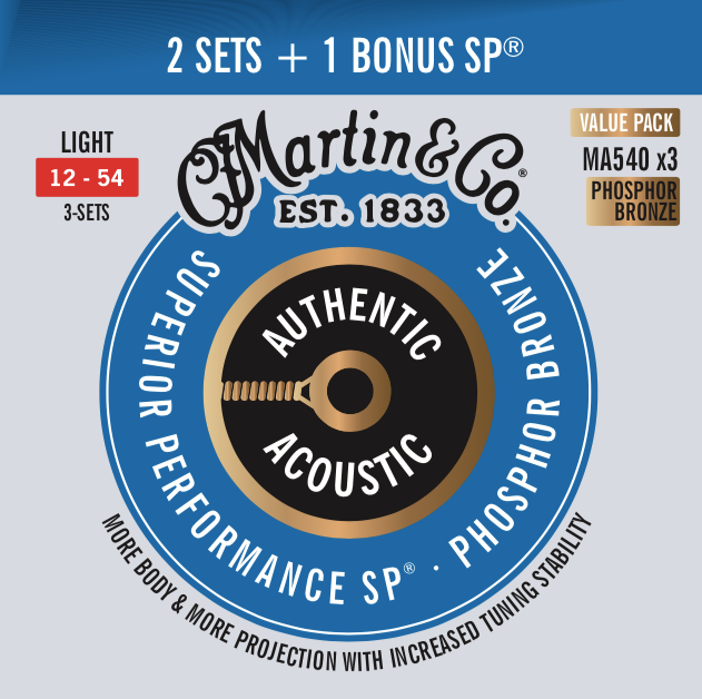 Martin & Co Authentic Acoustic Phosphor Bronze 3 Pack Light 12-54