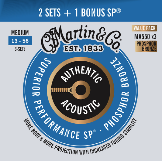 Martin & Co Authentic Acoustic Phosphor Bronze 3 Pack Medium 13-56