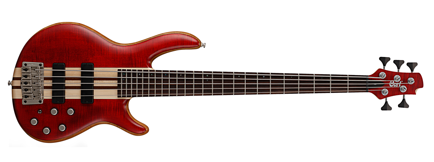 Cort A5 Plus 5 String Bass Figured Maple Mahogany Black Cherry