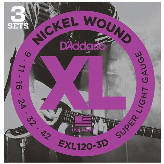 D'Addario Electric EXL120 3 Pack Nickel Wound 9-42 Super Light