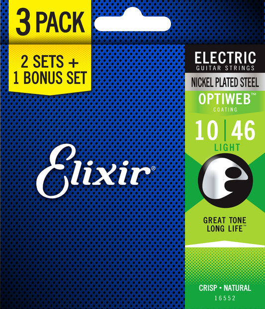Elixir Electric Nickel Plated Steel Optiweb 10-46 Light -3 Pack