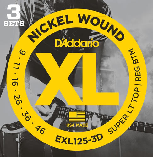 D'Addario Electric EXL125 3 Pack Nickel Wound 9-46