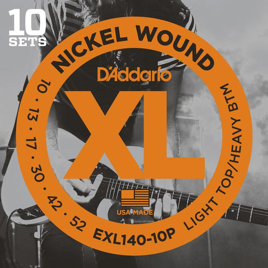 D'Addario Electric EXL140 10 Pack Nickel Wound 10-52 Lt Top Heavt Btm