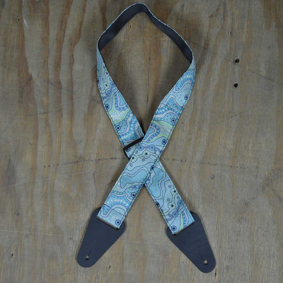Colonial Leather Aboriginal Art Guitar Strap - Aqua