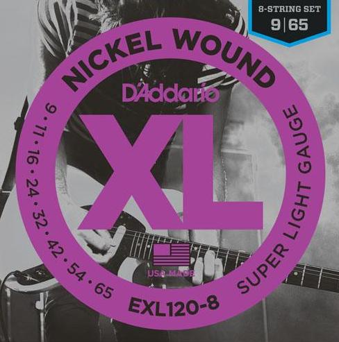 D'Addario Electric Nickel Wound EXL120-8 - 9-65 8-String Super Light
