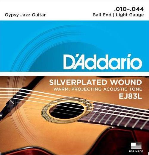 D'Addario EJ83L Gypsy Jazz Silverplated Ball End - 10-44 Light
