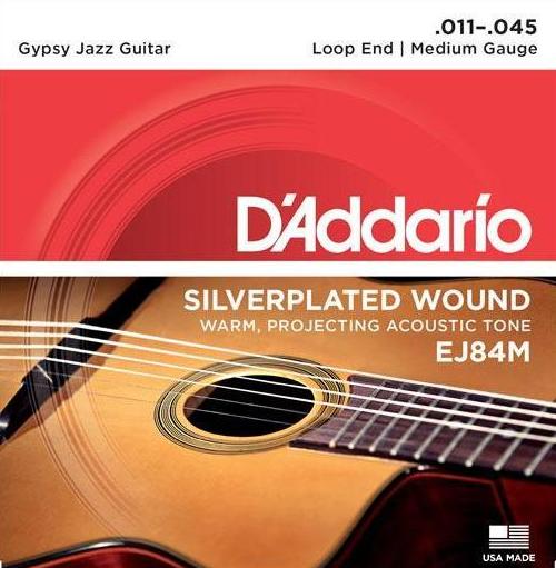 D'Addario EJ84M Gypsy Jazz Silverplated Loop End - 11-45 Medium